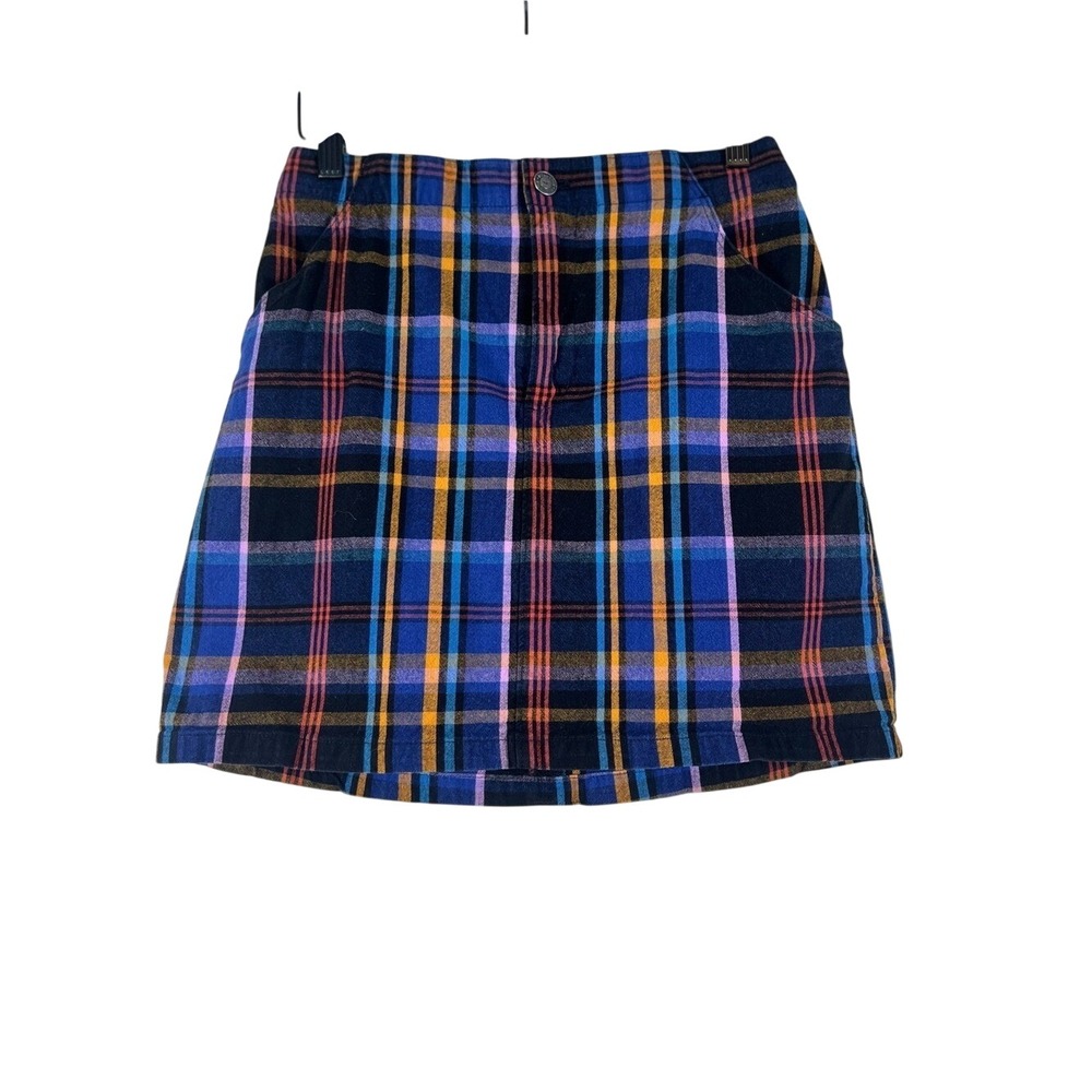 Hollister Ultra High Rise Plaid Mini‎ Skirt Blue Yellow Pink Cotton Pockets S